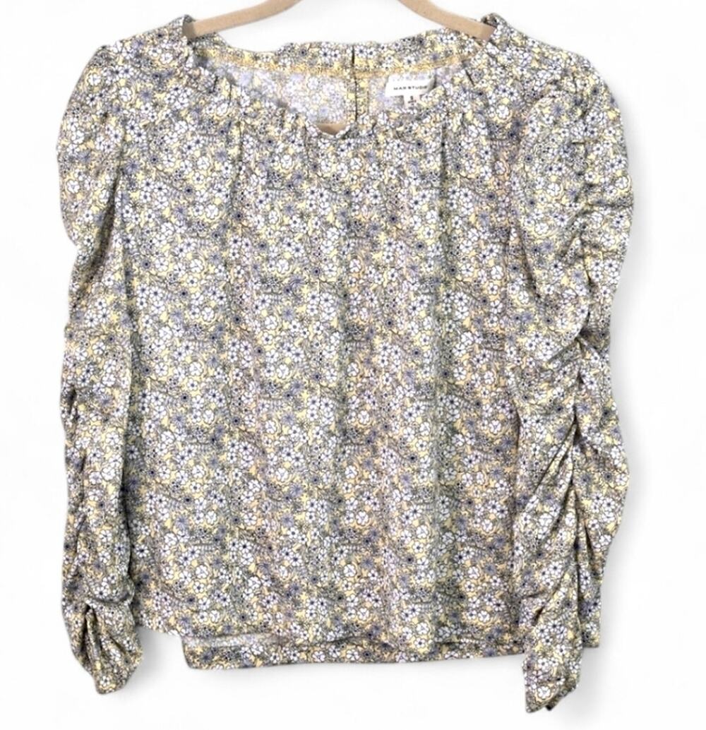 Max Studio Floral Blouse White Yellow Size S Romantic Garden Brunch
